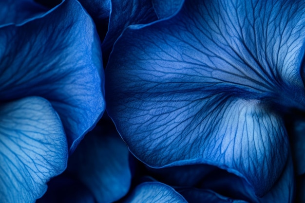 Photo a vibrant macro closeup of deep blue flower petals revealing intricate texture and delicate veins in natural light