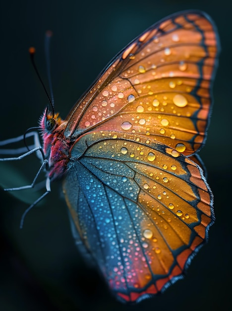 Vibrant Macro Photography of a Butterfly with Water Droplets on Wings