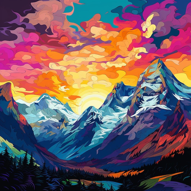 Vibrant Majesty Majestic Mountain Range in Natures Colors