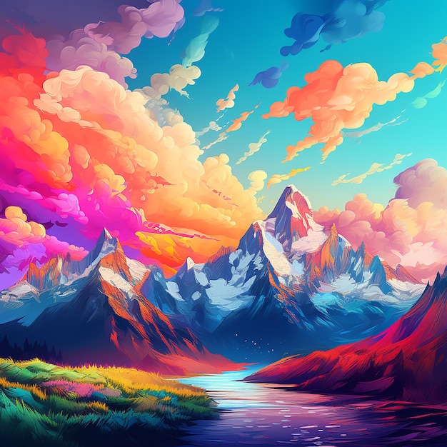 Vibrant Majesty Majestic Mountain Range in Natures Colors