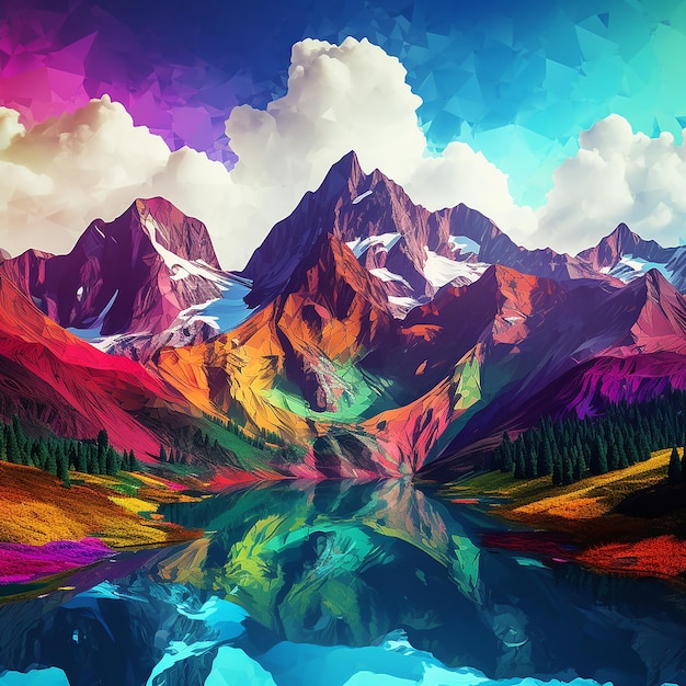 Vibrant Majesty Majestic Mountain Range in Natures Colors