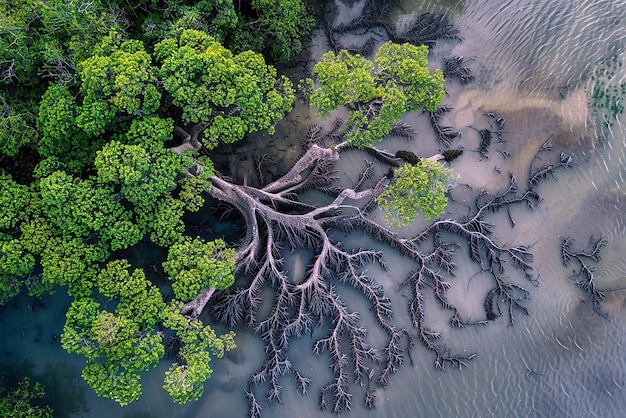 Photo vibrant mangrove swamp photography with drone and macro lens