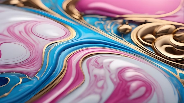 Photo vibrant marble texture with pink blue and gold swirls