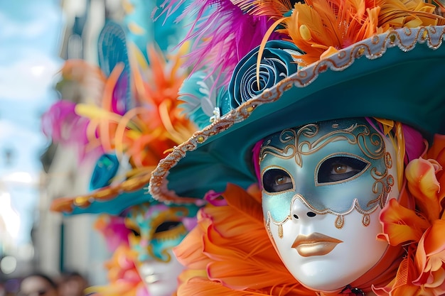 Vibrant Mardi Gras Parade Masked Revelers Dancing in Festive Atmosphere Concept Mardi Gras Parade Festive Atmosphere Masked Revelers Dancing