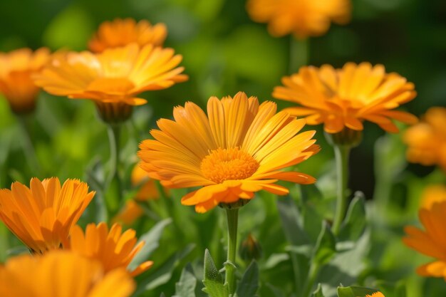 Vibrant marigold blooms in sunlight