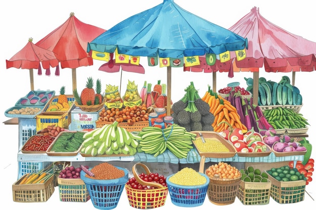 Vibrant Market Scene with Fresh Delights