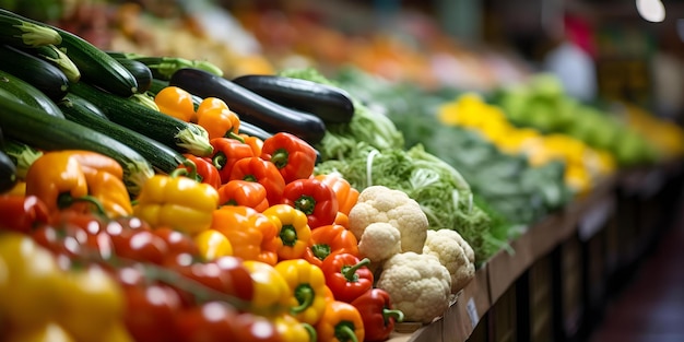 Vibrant Market Setting with Discounted Fresh Vegetables Ideal for Copy Space Concept Fresh Vegetables Vibrant Market Discounted Prices Copy Space Colorful Setting