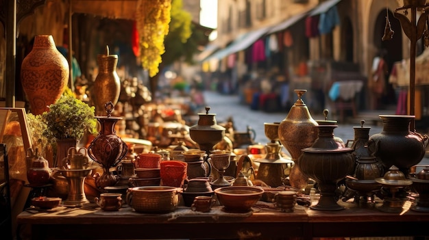 Vibrant marketplace in ancient Greek city colorful stalls exotic goods