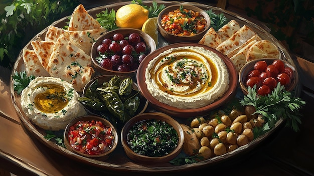 Vibrant Mediterranean Mezze Platter Assortment