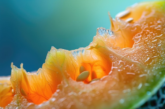 Vibrant Melon Slice with Fresh Dew Drops Closeup