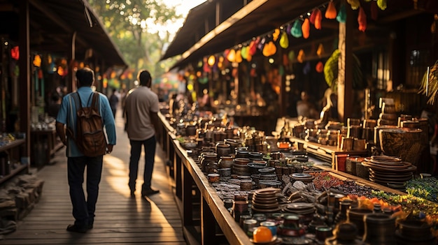 A Vibrant Mercado Bustling Activity Background