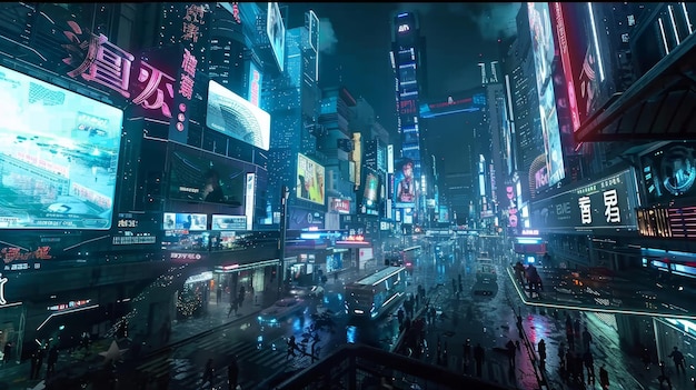 Vibrant metropolis adorned with neon lights