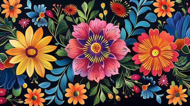 Vibrant Mexican Floral Pattern in Design