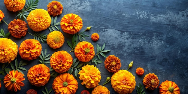 Photo vibrant mexican marigold flowers background autumn composition for indian holidays day of the dead