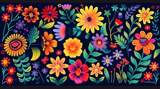 Vibrant MexicanInspired Floral Pattern with Colorful Artwork