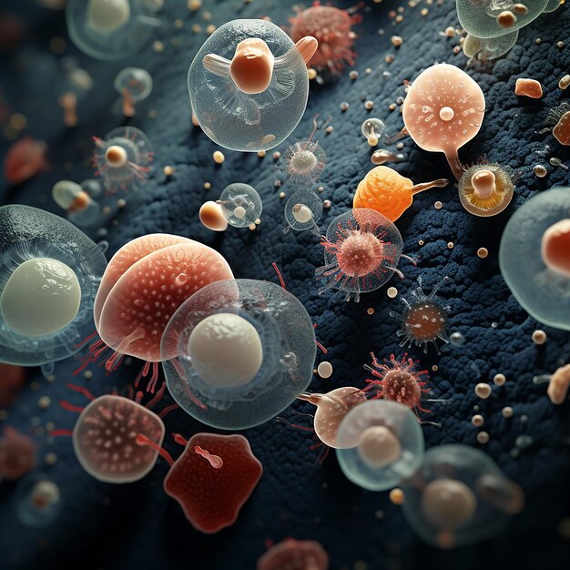 Photo a vibrant microbe dances intricately in the microscopic realm