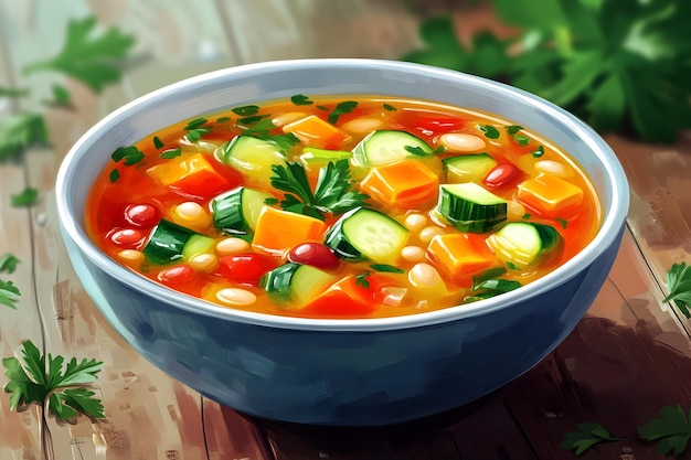 Photo vibrant minestrone soup with hearty vegetables in flavorful broth