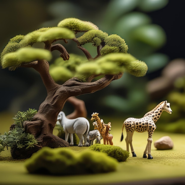 Vibrant mini jungle teeming with animals