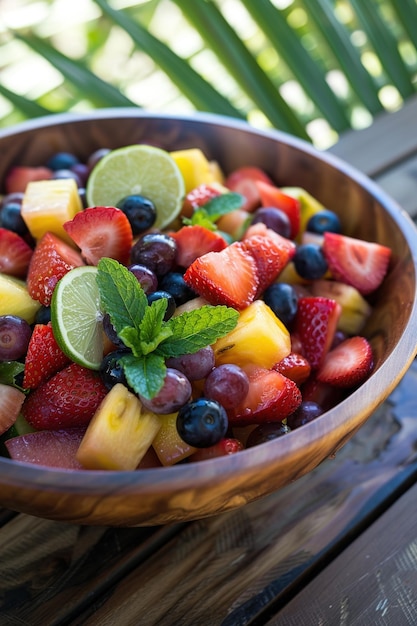 Vibrant Mixed Fruit Salad with Strawberries Blueberries Pineapple Watermelon Green Grapes Kiwi