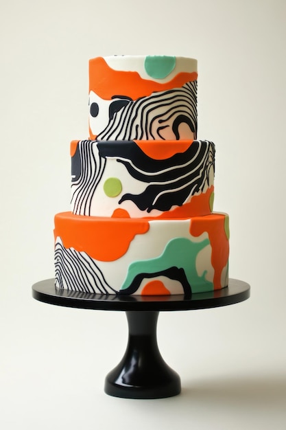 Photo vibrant modern artinspired tiered cake on display