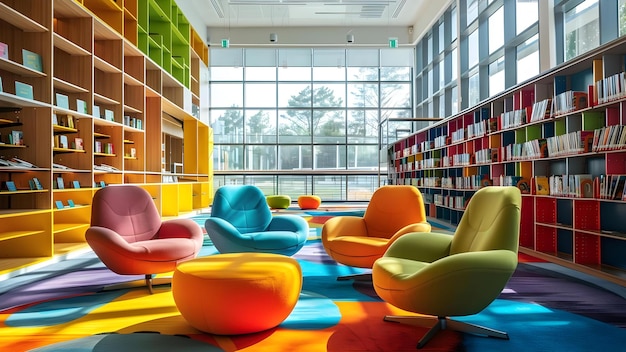 Photo vibrant modern library with interactive learning spaces for children39s reading concept children39s reading modern library interactive learning spaces vibrant design educational programs