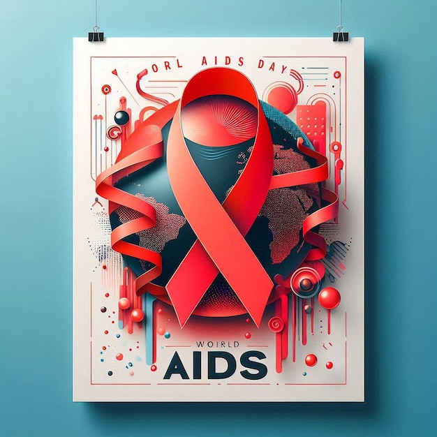 Vibrant Modern Poster for World AIDS Day Engaging Design with Red Ribbons Dynamic Elements December 1st