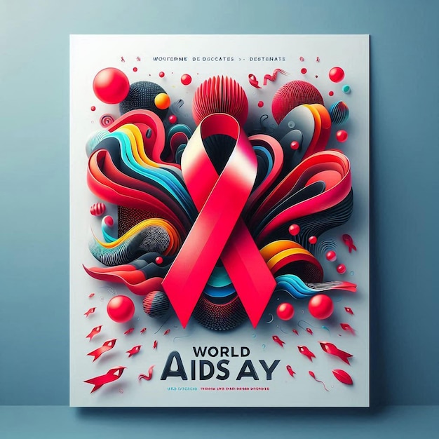 Vibrant Modern Poster for World AIDS Day Engaging Design with Red Ribbons Dynamic Elements December 1st