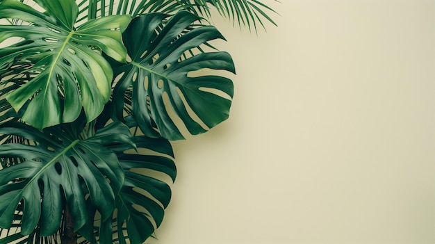 Vibrant Monstera leaf on a Neutral Beige Background