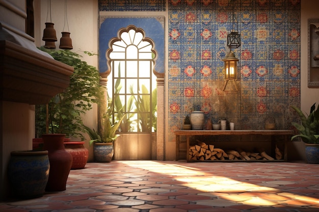 Vibrant Moroccan tiles adorning an old plaster wal 00745 00