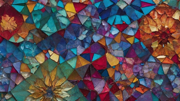 Vibrant mosaic artwork of abstract flowers