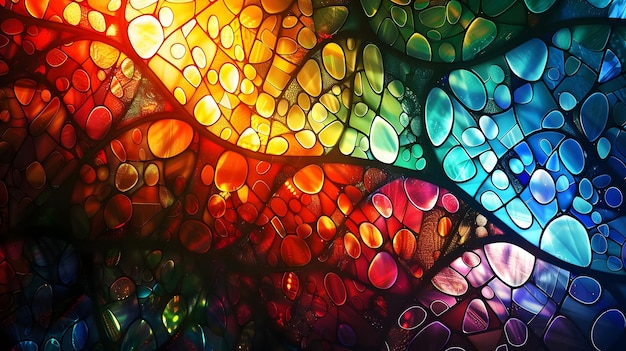 Vibrant Mosaic Harmony Abstract Background and Colorful Stained Glass Patterns with Radiant Sunburst