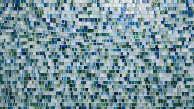 Photo a vibrant mosaic wall composed of various blue and green tiles