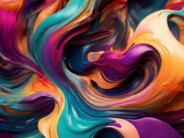 Vibrant multi colors flow in abstract wave pattern with flowing liquid background