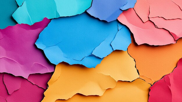 Photo vibrant multicolored torn paper pieces background texture