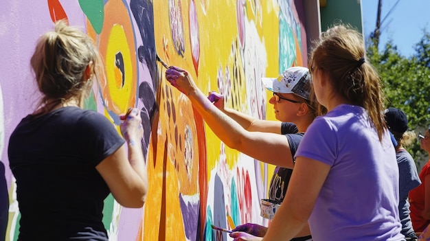 Vibrant Mural Painting by Diverse Community Volunteers