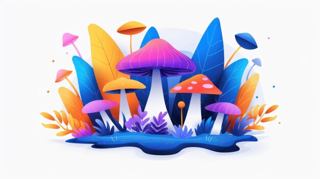 Photo vibrant mushroom illustration featuring a variety of colors perfect for nature lovers