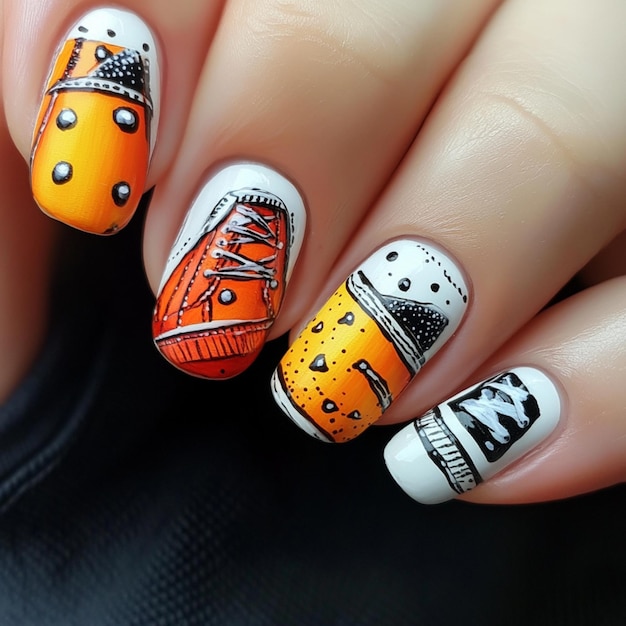 Photo vibrant nail art featuring designs inspired by sneakers showcased in bright and bold tones