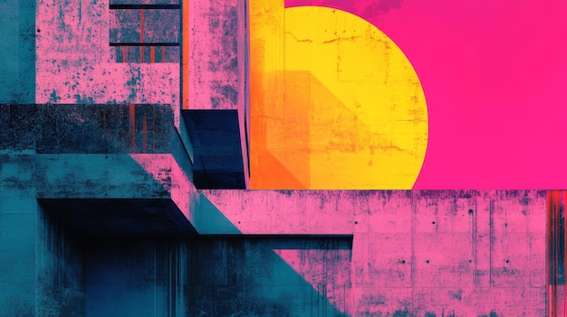 Photo vibrant neo brutalism poster featuring dynamic geometric shapes and textured backgrounds