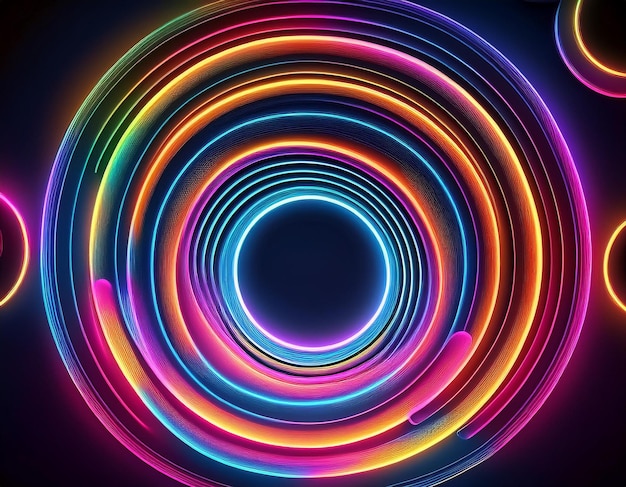 Vibrant Neon Circles Glowing Abstract Electric Pattern on Dark Futuristic Background