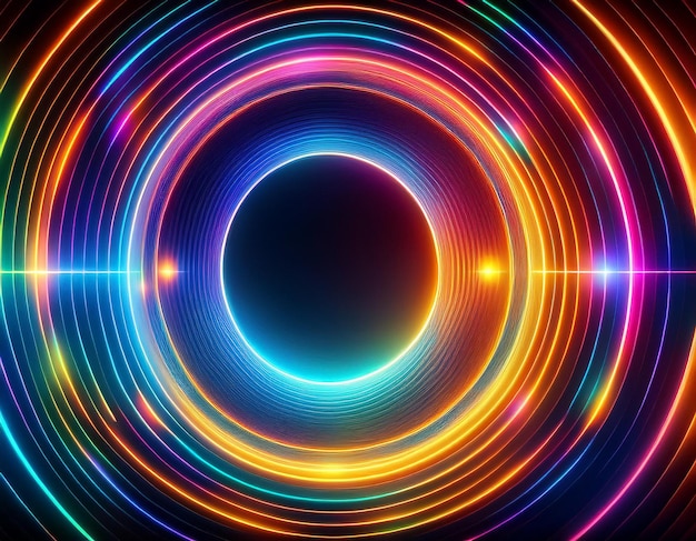 Vibrant Neon Circles Glowing Abstract Electric Pattern on Dark Futuristic Background