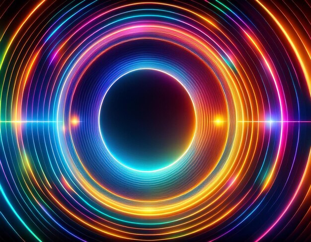 Photo vibrant neon circles glowing abstract electric pattern on dark futuristic background