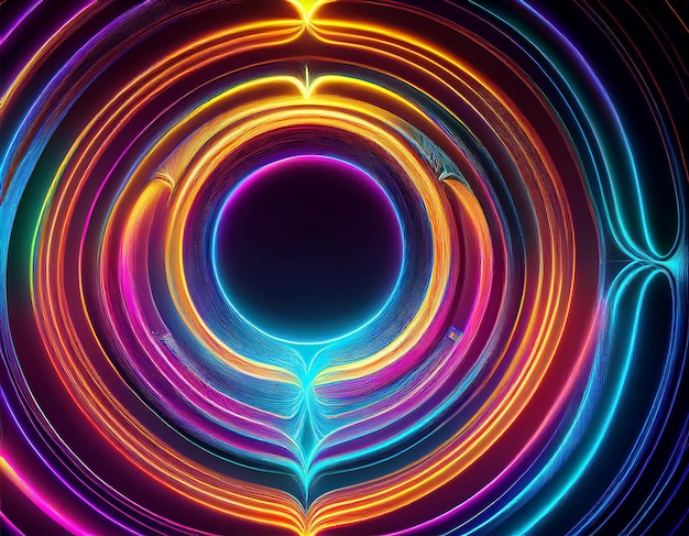 Vibrant Neon Circles Glowing Abstract Electric Pattern on Dark Futuristic Background