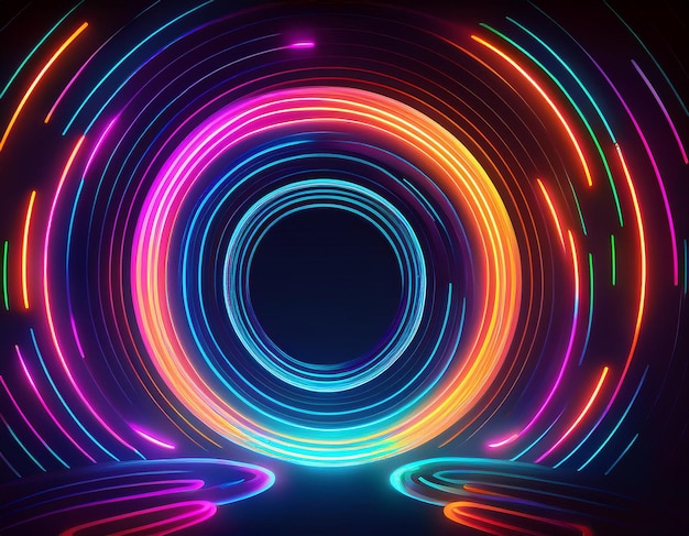 Vibrant Neon Circles Glowing Abstract Electric Pattern on Dark Futuristic Background