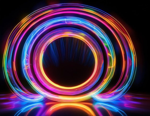 Vibrant Neon Circles Glowing Abstract Electric Pattern on Dark Futuristic Background