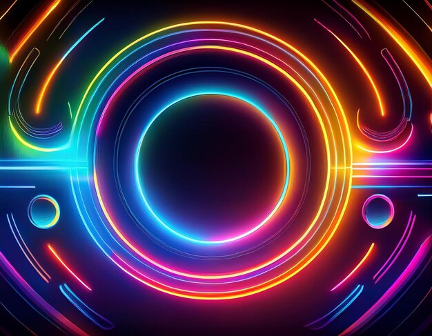 Vibrant Neon Circles Glowing Abstract Electric Pattern on Dark Futuristic Background