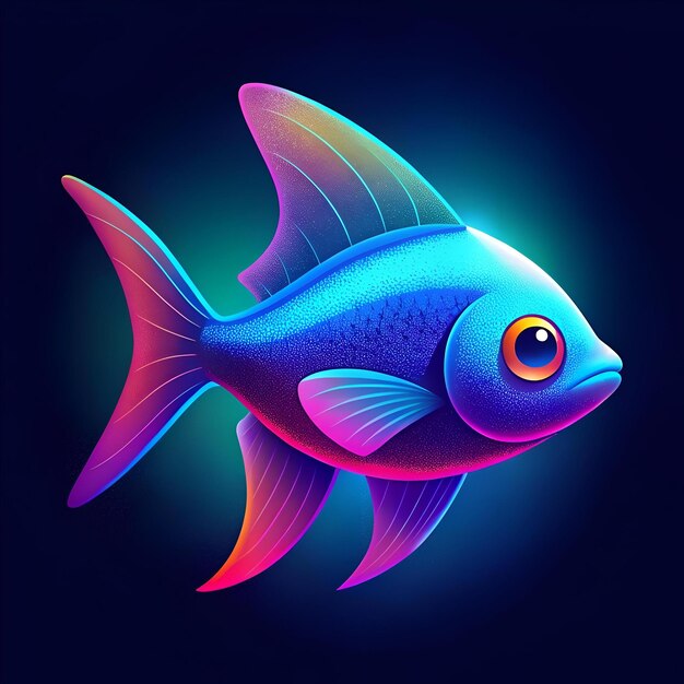 Photo a vibrant neon fish with a sleek design and a playful expression