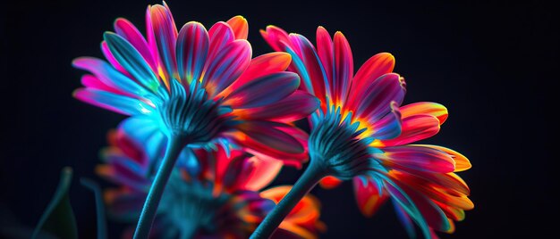 Vibrant Neon Flowers in the Dark