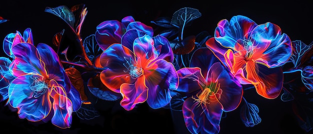 Vibrant Neon Flowers in a Nighttime Dream