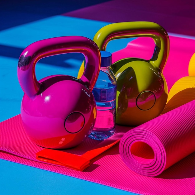 Photo vibrant neon gym equipment on display