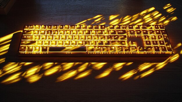 Photo vibrant neon keyboard stunning closeup of glowing keys and shadows